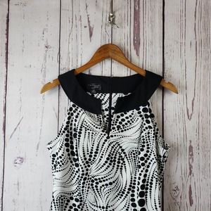 Kim Rogers Sheath Dress Womens Size 12P Polka Dot Knee Length Sleeveless Black